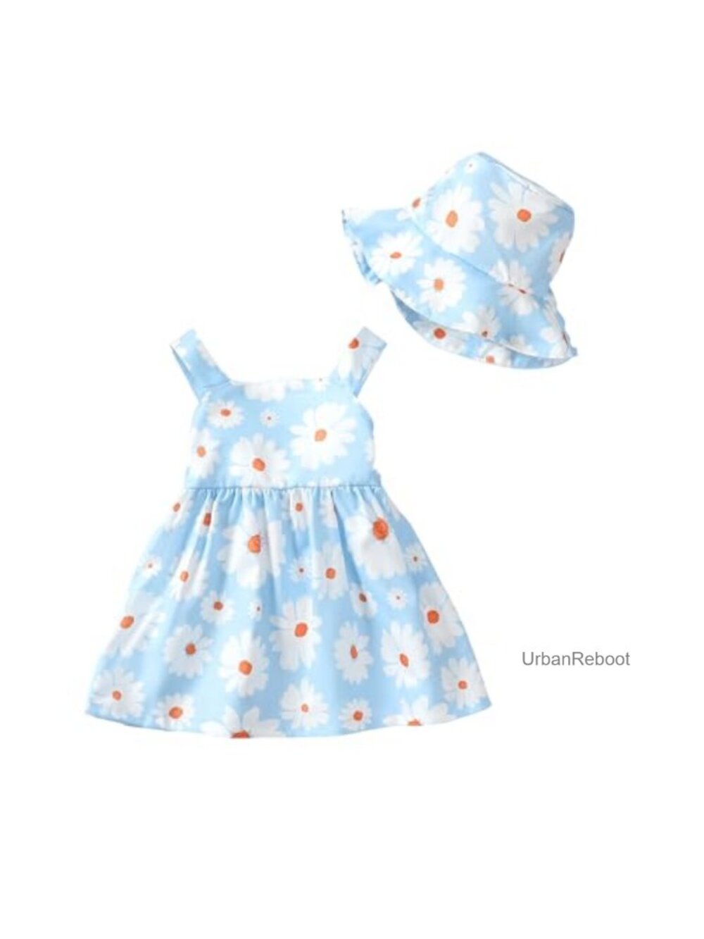 Baby Girl Sleeveless Halter Dress with Hat Polyester Summer Outfit